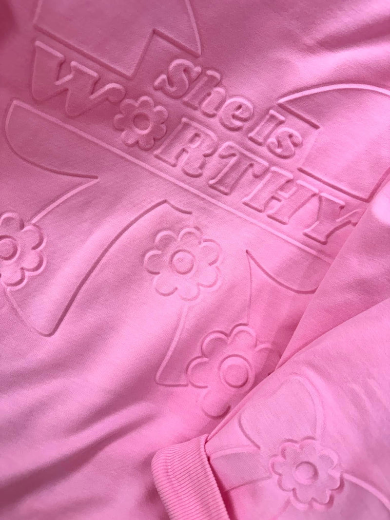 She Is Worthy Bow Emboss Sweatshirt